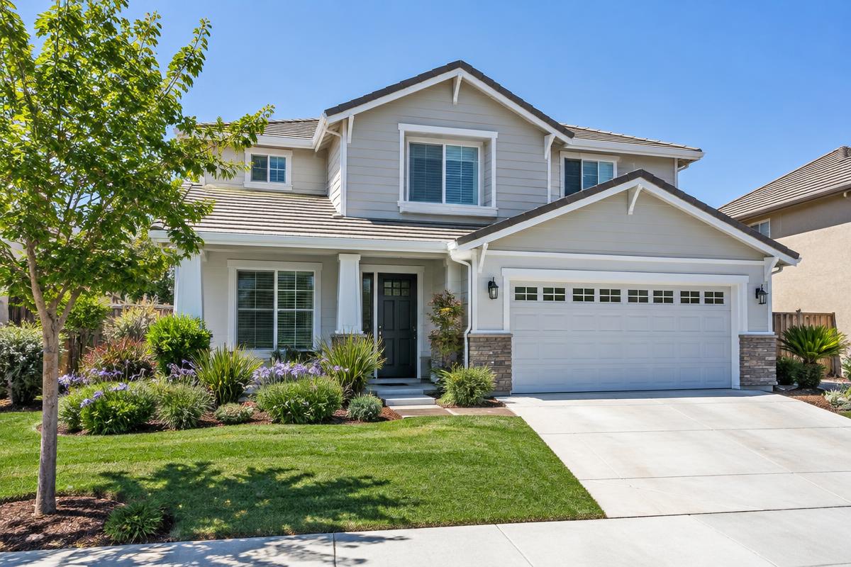 Illustrative washed house exterior and windows